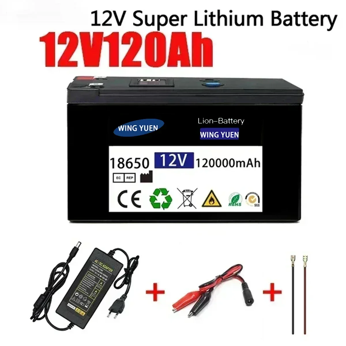 

12V Battery 120Ah 18650 lithium battery pack Rechargeable battery for solar energy electric vehicle battery+12.6v3A charger