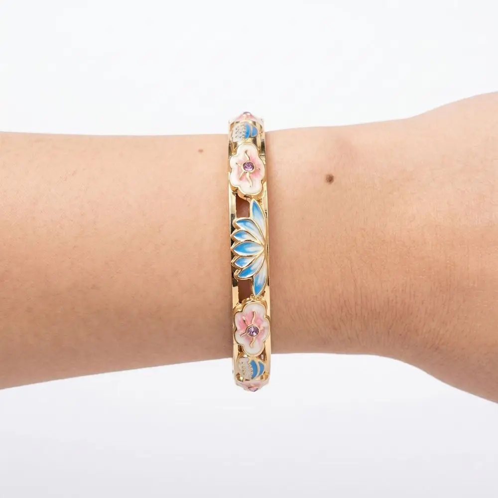 Elegant Enamel Floral Bangle Chinese Style Electroplating Hollow Out Bangle Alloy Rich Colors Women's Flower Bracelet Women