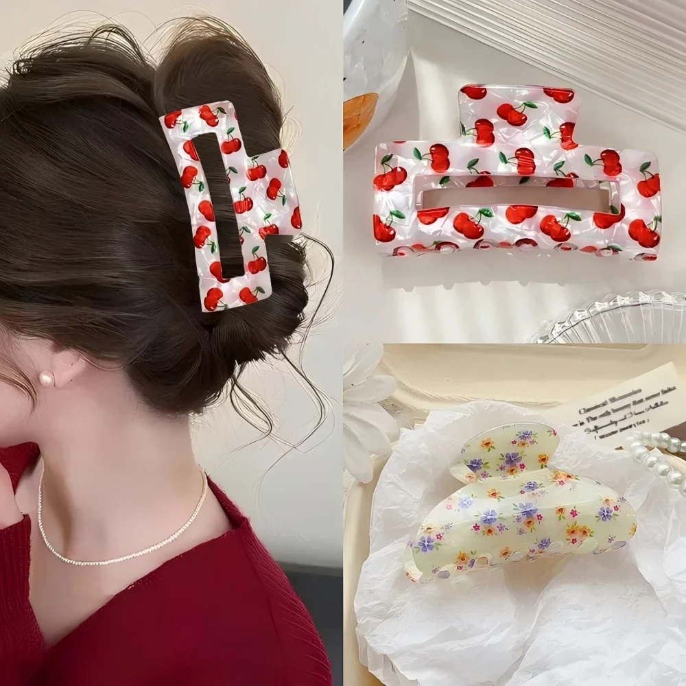 

1Pcs Vintage Red Cherry Hair Claw Clips Hair Clamp Female Flower Hair Accessories Square Hair Jaw Clip Hair Barrettes for Women