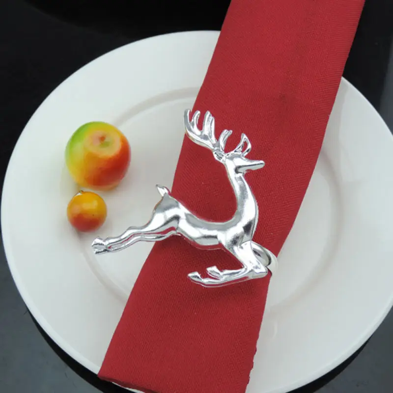 

Vintage Decor Silver Plated Napkin Rings Elegant Deer Design for Christmas Wedding Table Settings Shiny Gift Offering Wipe Clean