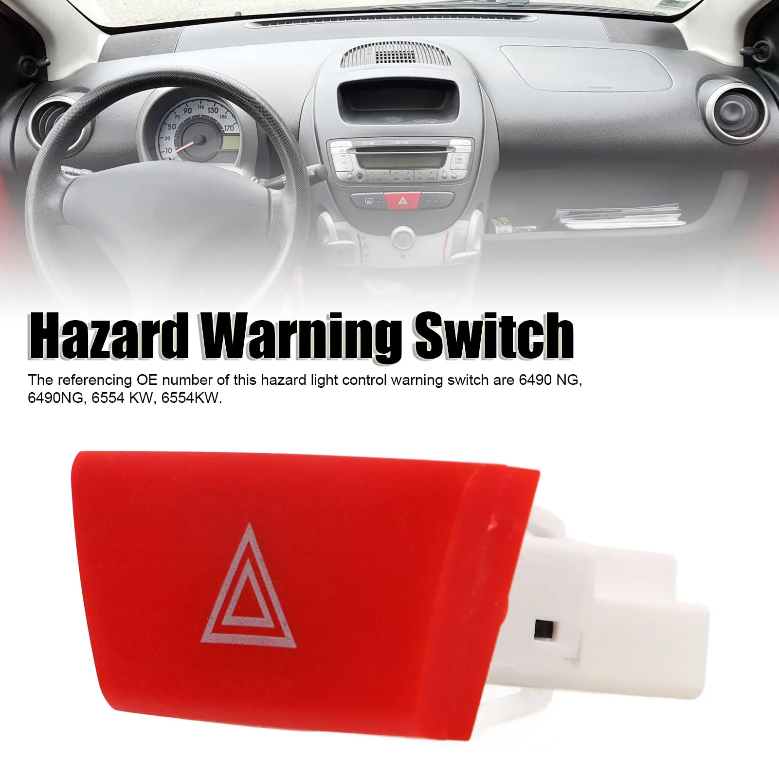

Car Hazard Light Warning Switch Control Button 6490NG 6554 KW Replacement for Peugeot 107 C1 Aygo 2005-2014