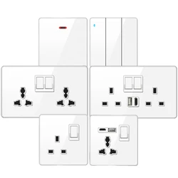 Ultra-thin White High Quality Glass Lighting Wall Switch, UK Wall 18W Type-C Fast Charge Usb Socket, Power 1/2/3/4Gang 1Way220V