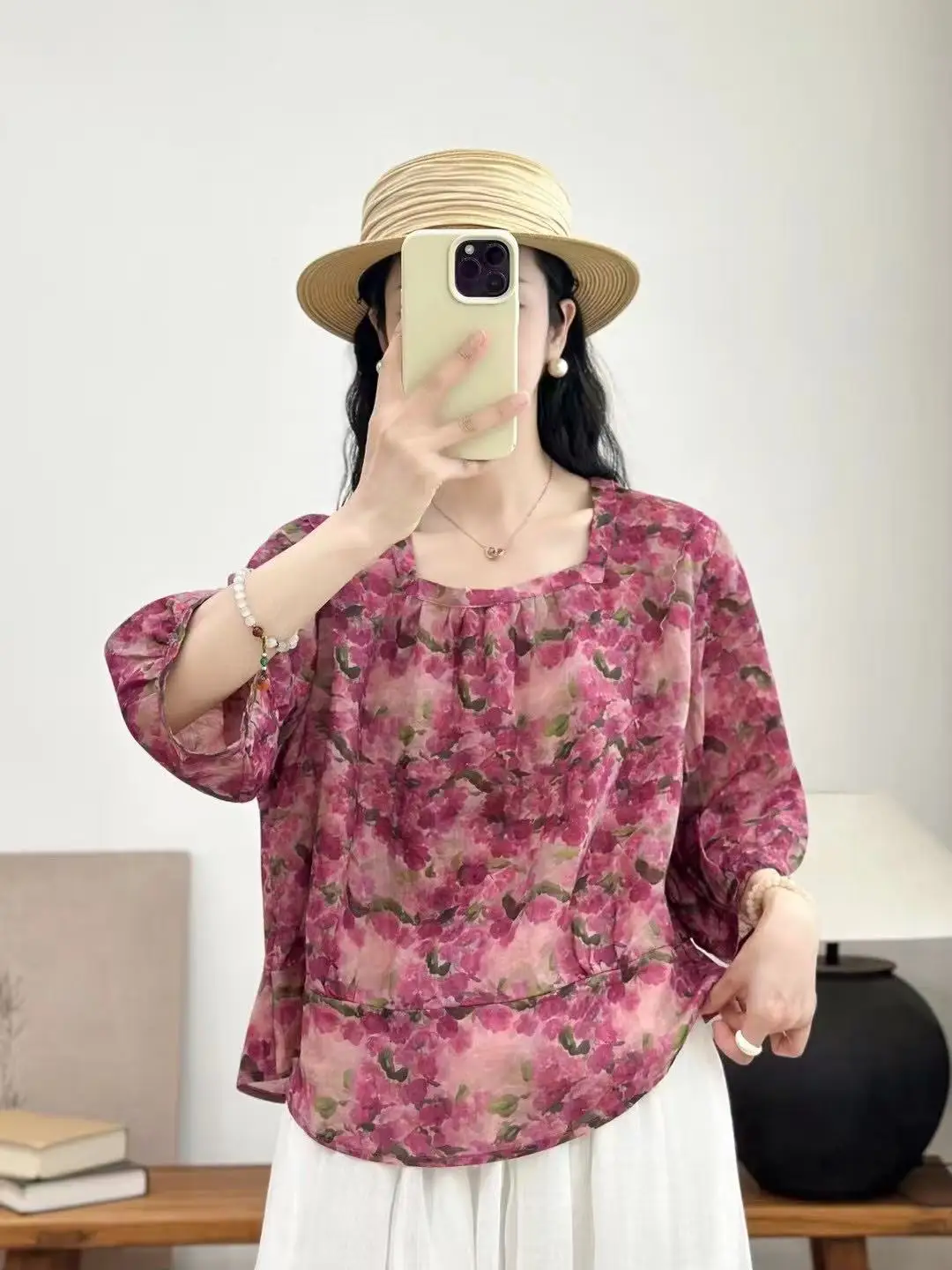 New Arrival 100% Flax Digital Printing Women's Shirt Summer Fashion Anti-Aging Thin T-Shirt Top Skin-Friendly Breathable