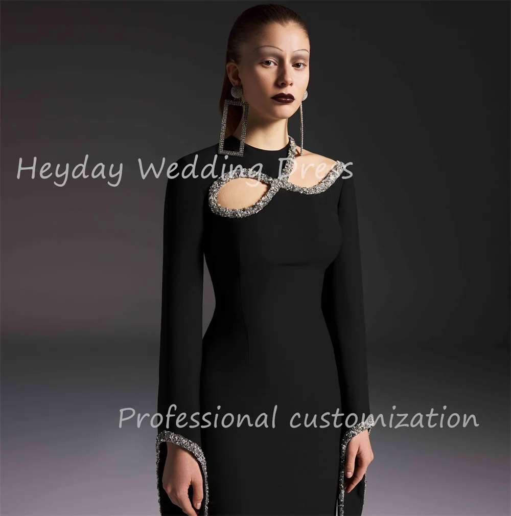 Vestido bonito Heyday personalizado con pliegues y cuello redondo, cuentas rectas recortadas, vestido de noche Formal hasta el tobillo, vestido de fiesta para mujer