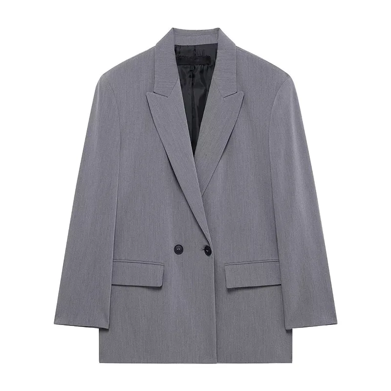 2025 ใหม่ผู้หญิงหลวม Blazers Casual Double ปุ่ม Office Lady ตรง Blazer Coat อเนกประสงค์แขนยาว Notched COLLAR JACKET