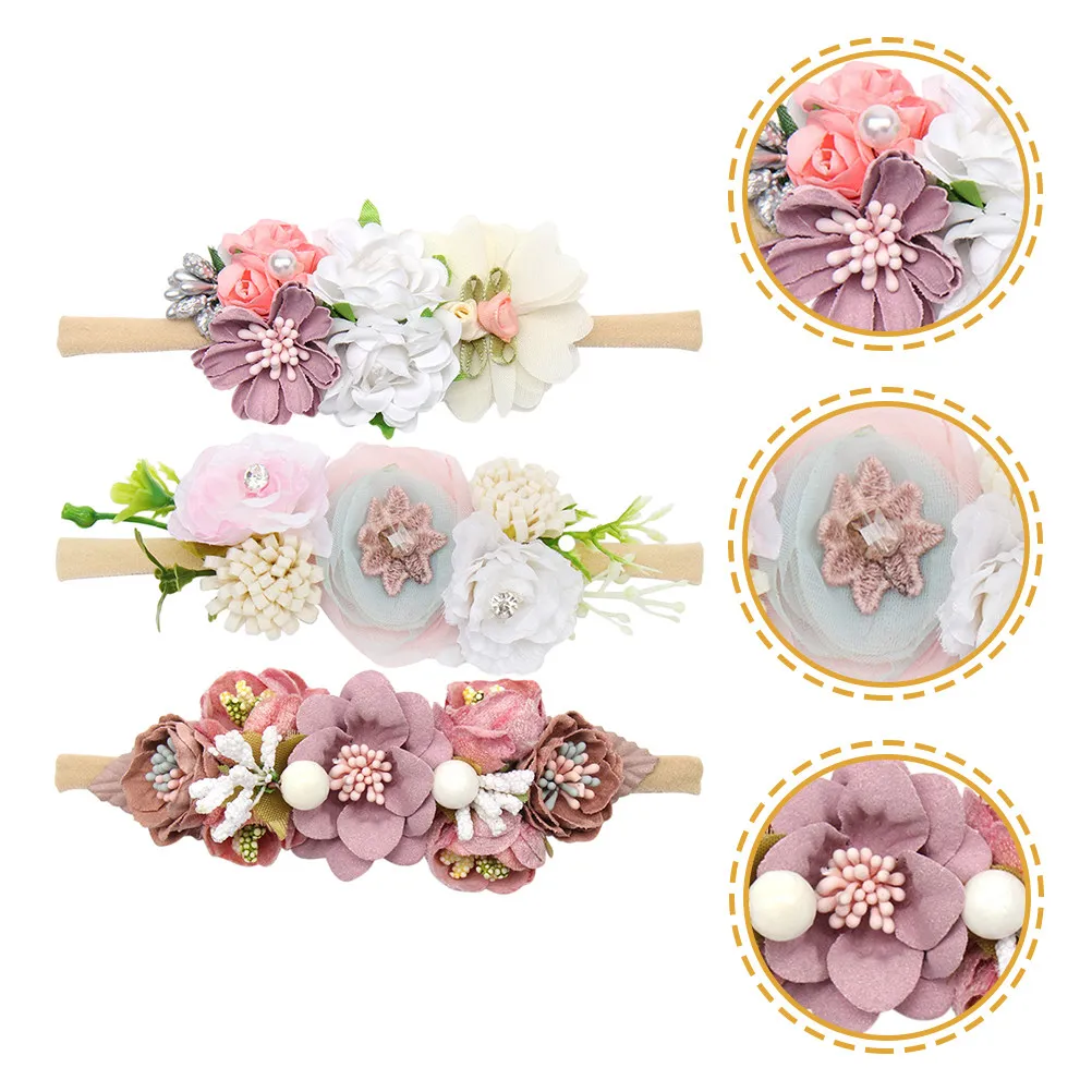 

Набор из 3 детских повязок на голову с цветами для девочек, аксессуары для волос, цветочные повязки для малышей на день рождения или праздник