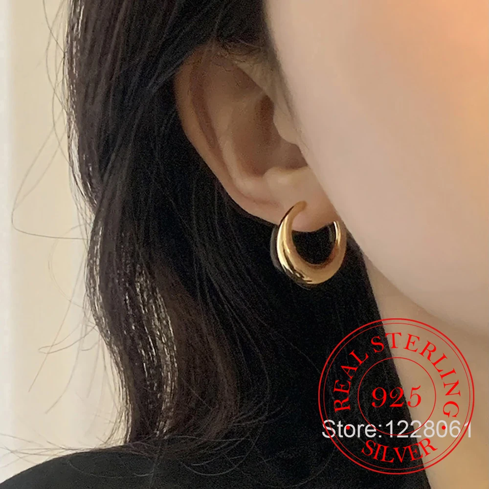 

925 Sterling Silver Jewelry Simple Smooth Circle Geometric Hoop Earrings for Women Wedding Party Jewelry For Girls Friend Gift