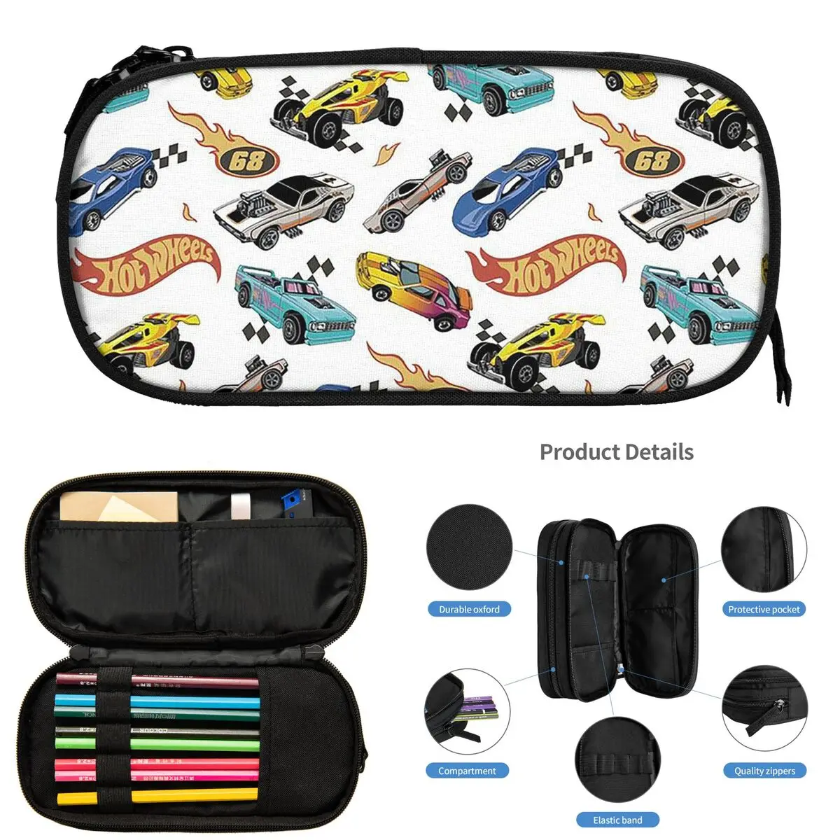 

Hot Wheels Race Pencil Cases for Students Gifts Pen Box Pencil Bag Big Capacity Pencil Pouch Storage Stationery Supplies