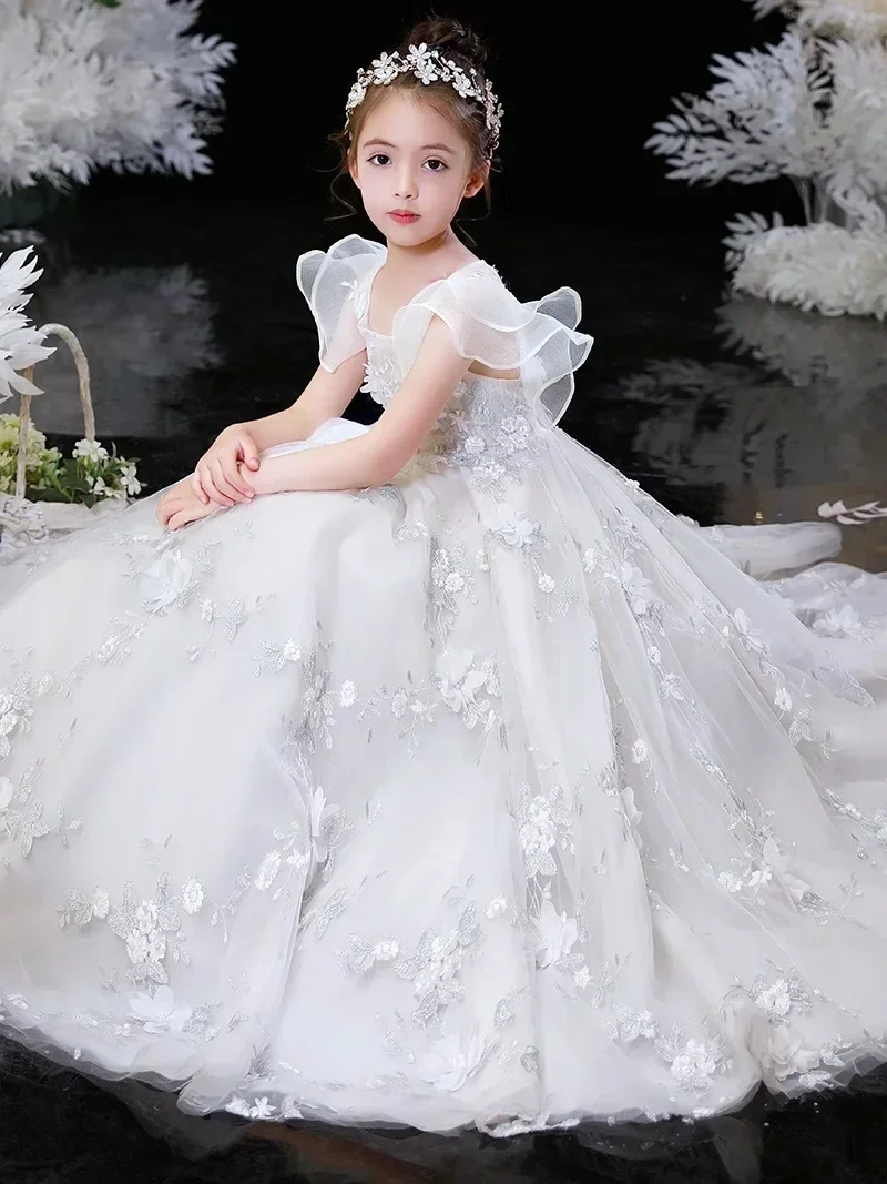 Nuevo vestido para niños, vestido de novia para niña de las flores, vestido de princesa esponjoso para niña, vestido de actuación para espectáculo de pasarela