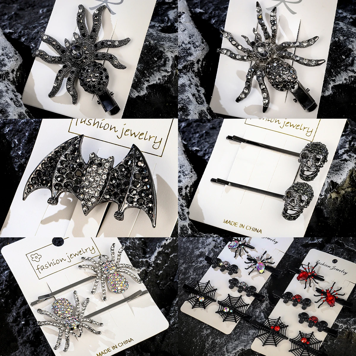Klassische schwarze Spinne Fledermaus Schädel Halloween Haarspange Kopfschmuck exquisite Legierung Strass Haarnadel Haarschmuck Geschenke für Freunde