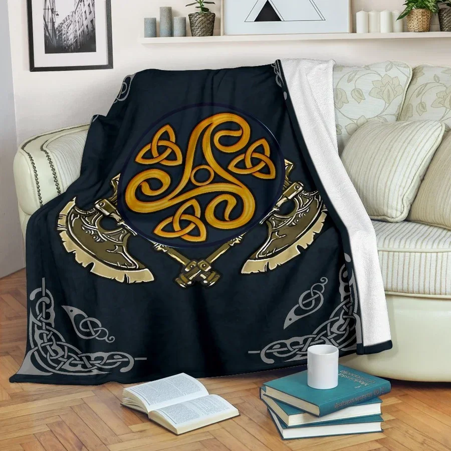 Norse Mythology Flannel Blanket Soft Fleece Throw Blankets for Bedroom Couch Sofa Gift,Viking Crows Scandinavian Runes Blanket