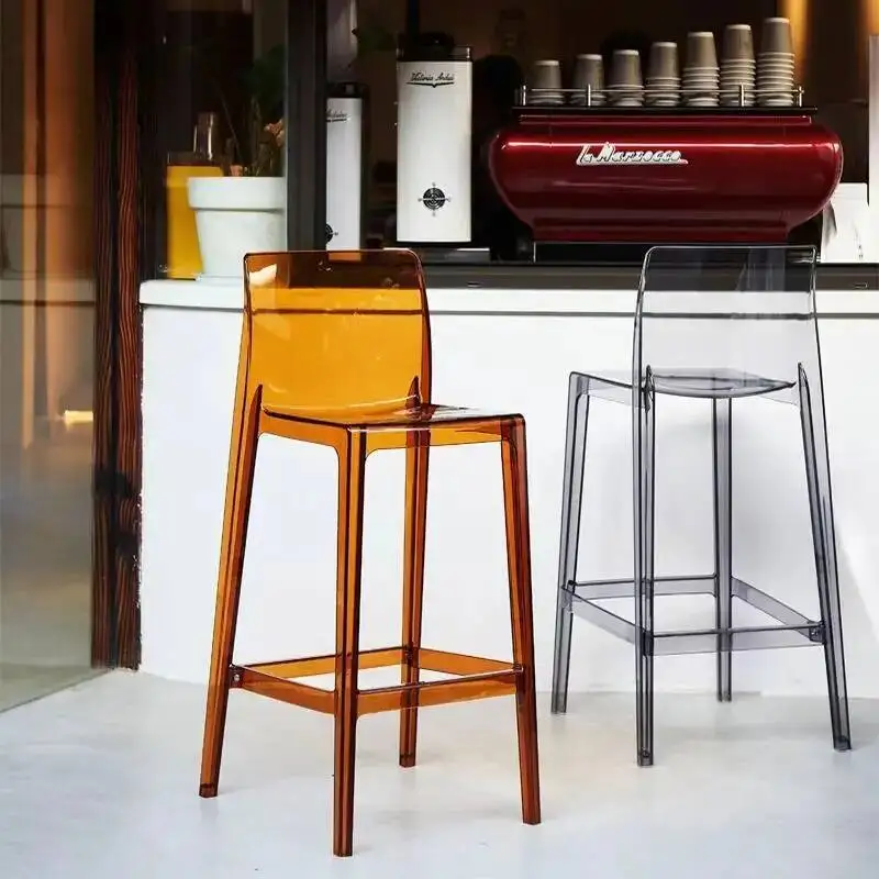 

Luxury Bar Stool Transparent Acrylic Home Backrest Island High Dining Stool Cafe Bar Stool Bars Front Desk Highs Stools