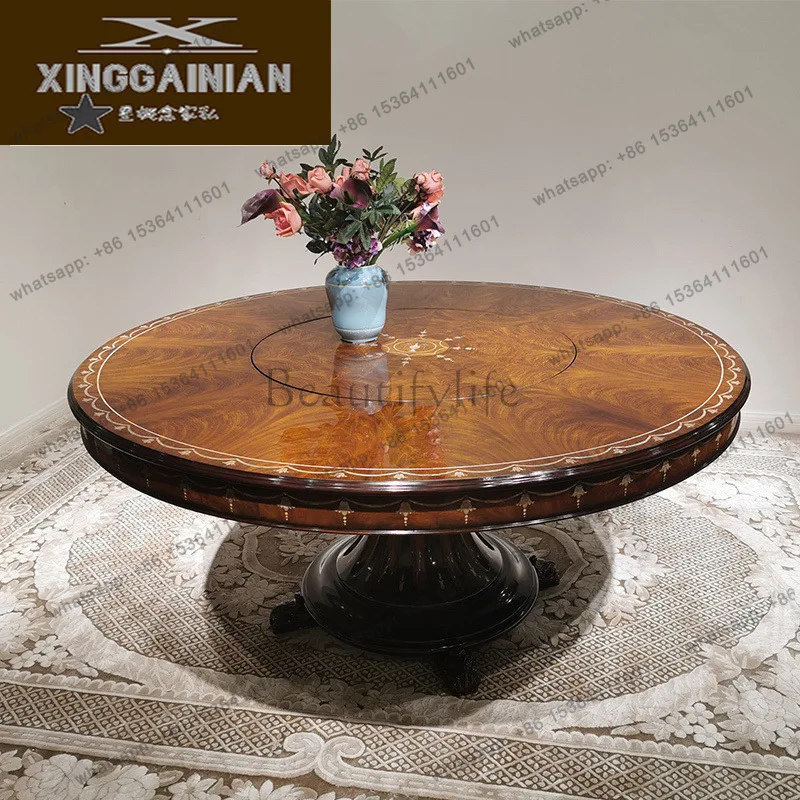 Alexander English inlaid turntable round dining table mahogany inlaid shell dining table classical