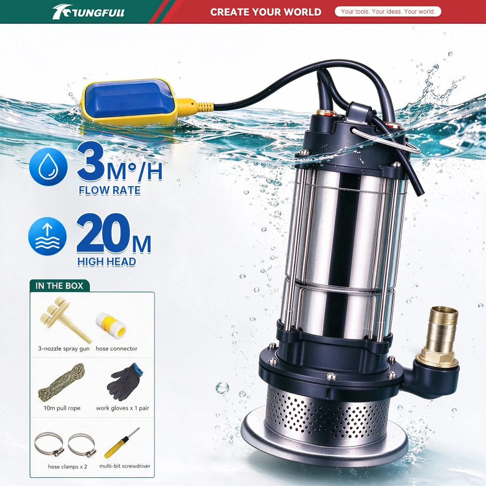 220V 1Inch Submersible Clean Water Pump Auto Float Switch 370/550/750W Underwater Pump For Farm & Home Water Supply