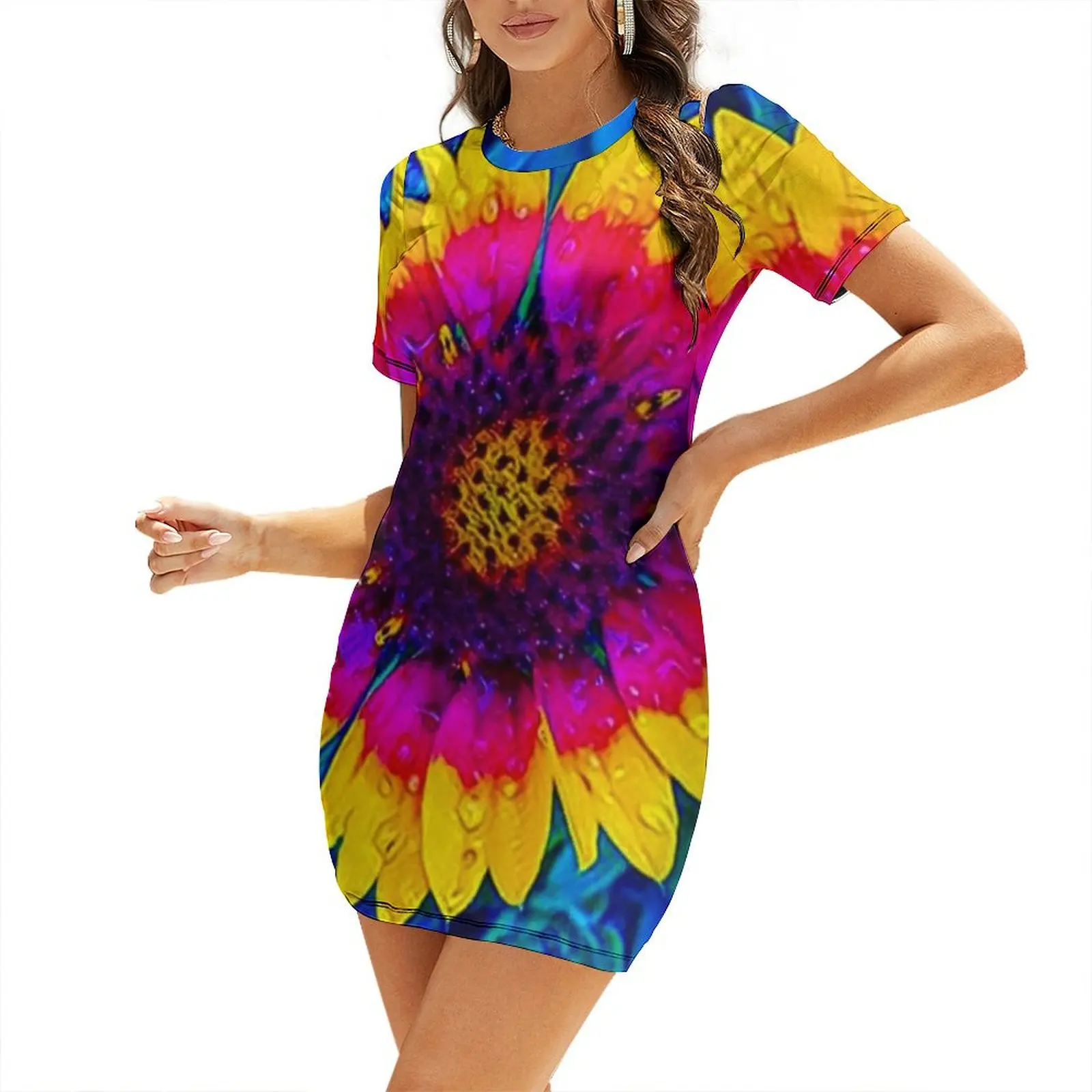 

Rainbow Raindrops Short-Sleeved Dress summer woman dress 2025 Prom gown womens dress summer korean women