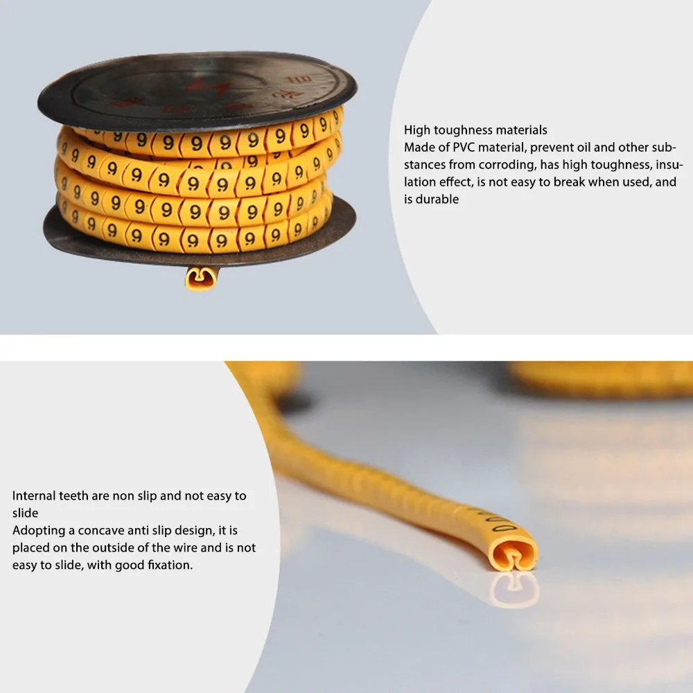 10pcs PVC Material Cable Identification Markers Clear Markings Concave Number Design Wire Number Tubes Non Slip PVC Wire Markers