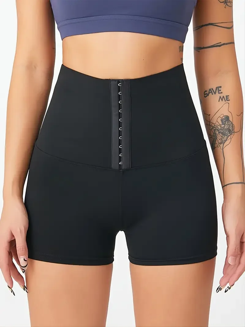 

Corset Waist Seamless Yoga Shorts, Solid Color Fitness Stretchy Biker Shorts, Women's Activewear