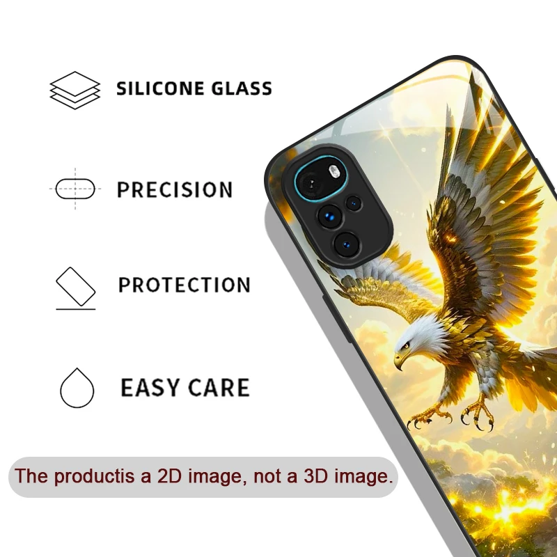 Stylish Eagle Golden Diamond Pattern Tempered Glass Phone Case for Motorola Moto G85 G84 G75 Edge 50 Fusion 40 Neo 30 Pro Cover