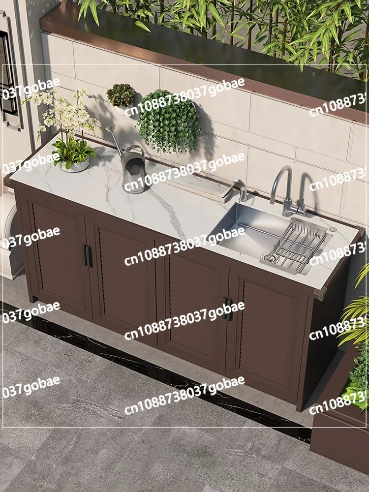 all-aluminum alloy outdoor with rock slab under the counter basin storage cabinet and storage cabinet