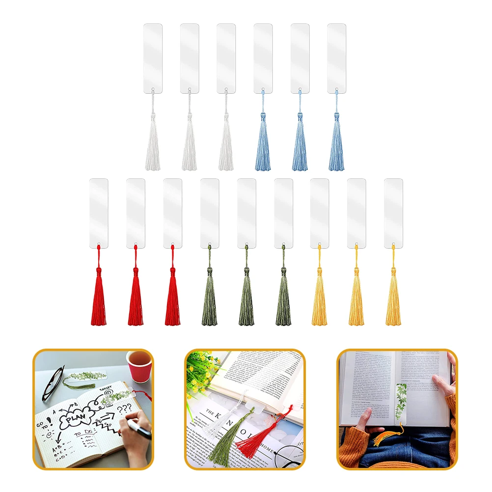 

15 Pcs Acrylic Bookmark Blanks Tassel Decoration DIY Craft Sublimation Heat Transfer Blank Bookmarks Student Gifts