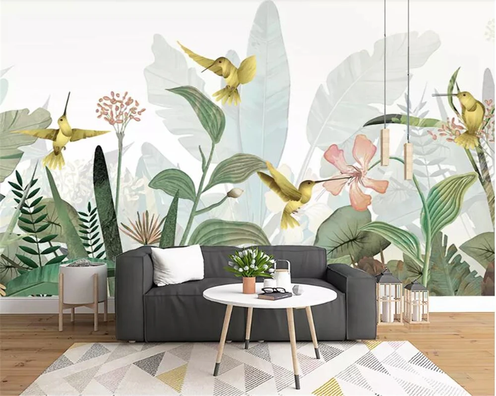 Papel tapiz autoadhesivo personalizado, planta de selva tropical, Mural de hoja de plátano, decoración del hogar, sala de estar, dormitorio, papel tapiz 3d