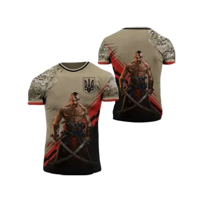 Ukraine Themed Crew Neck Short-sleeve T-shirt with National Emblem & Flag Elements Trendy Print Casual Sportswear