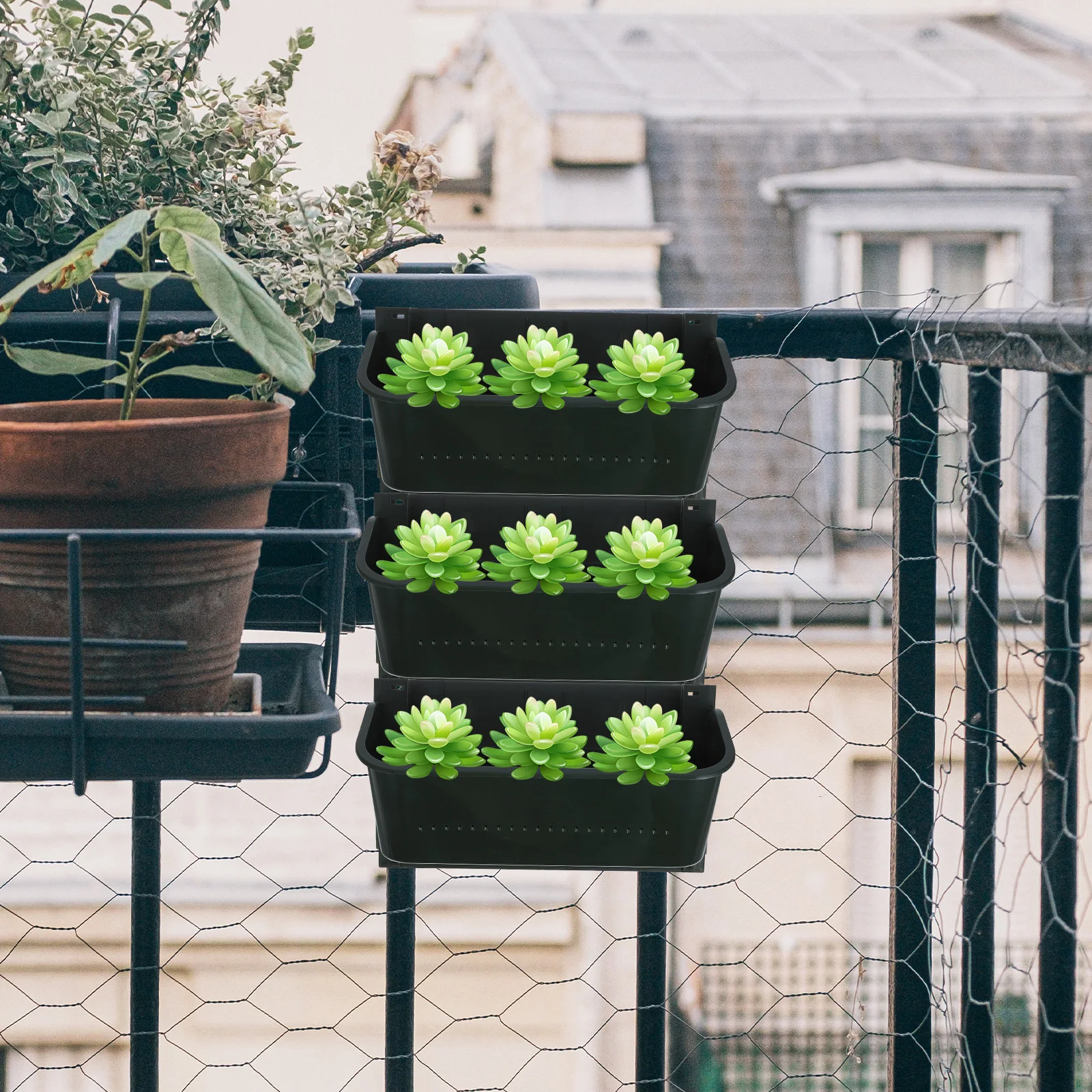 

Wall-mounted Flower Trough Balcony Planter Box Vertical Garden Pots Outdoor Decor Green 33x14x18cm Space-saving for Patio