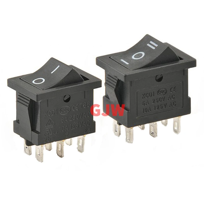 5PCS AC 6A/250V 10A/125V 6 Pin 21*15 mm 2 Position 3Position Boat Rocker Switch on off Switch KCD1 Black 21x15mm