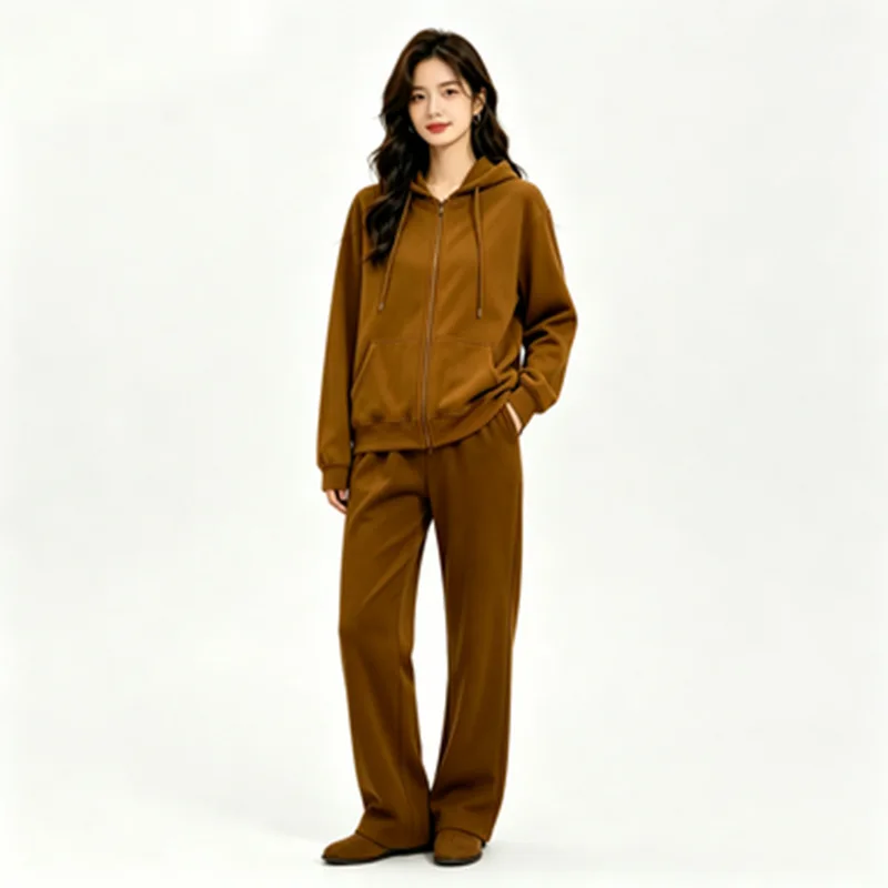 Women's New Pink Cotton Tracksuit Summer Fashion Two Piece Set with Zipper Pants And Hood Classic Red Tracksuit for Women image 3