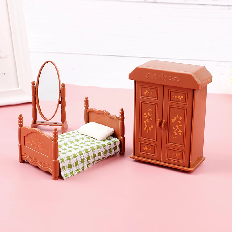 1:12 poppenhuis miniatuur meubilair slaapkamer set bed dressoir spiegelkast model