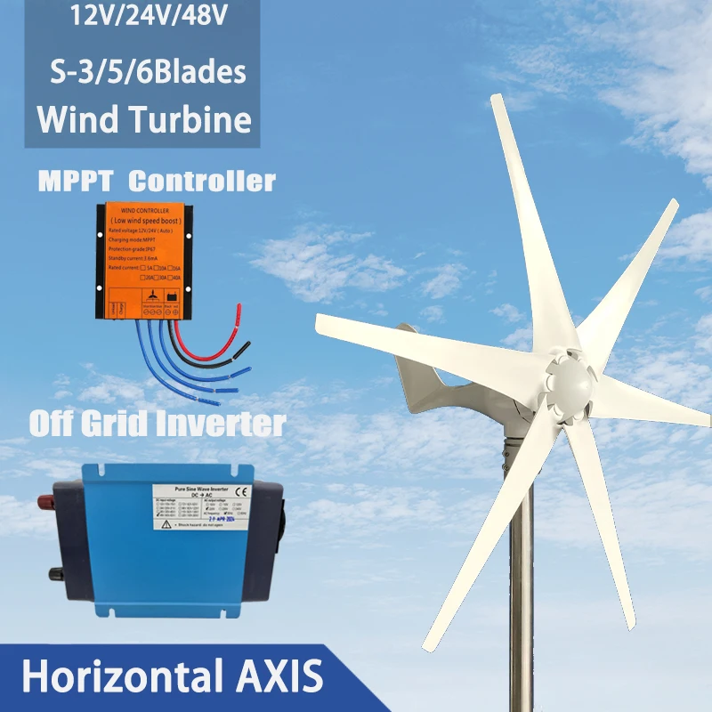 Wind Turbine Energy Sources Electric Power Generator 24V 48V 12V  3/5/6 Blades Permanent Maglev Generator With Off-grid system