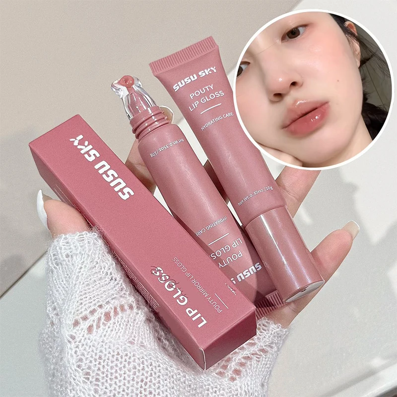 SUSU SKY Pouty Lip Gloss Hydrating Roller Lip Oil High Shine Non-Sticky Plumping Moisturizing Glossy Lip Care Makeup