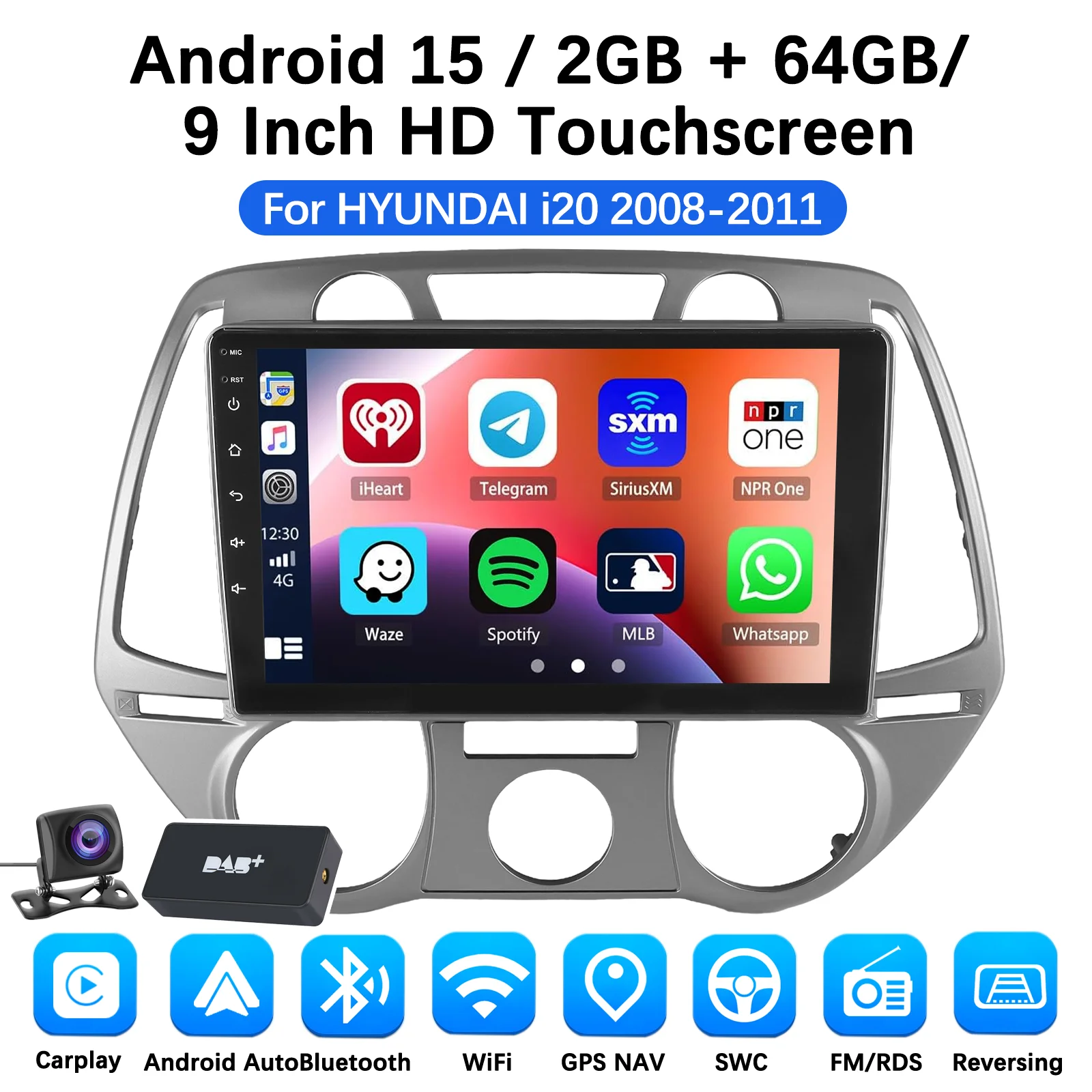 MOPECT Android Draadloze CarPlay Auto Autoradio voor Hyundai I20 2012-2014 Intelligent Systeem WIFI SWC RDS GPS FM/AM BT DAB+