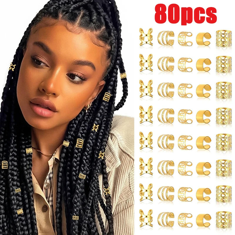 

80pcs Alloy Dreadlock Hair Beads Girls Women DIY Braids Hair Accessories Hair Jewelry Dreadlock Hair Beads