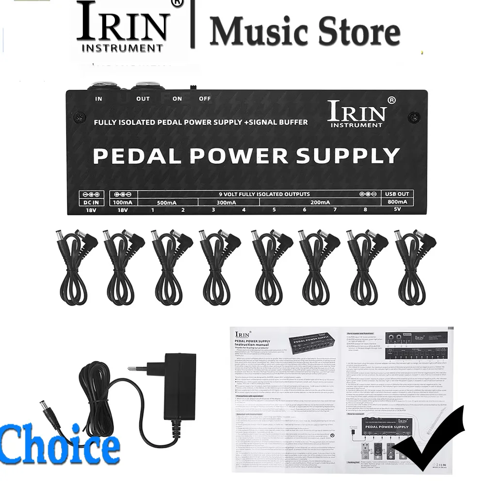 Electric Guitar Pedal Power Supply IRIN PW-2 Guitar Effect Pedal Power Supply 10 Isolated Output Anti-interference 9V Output