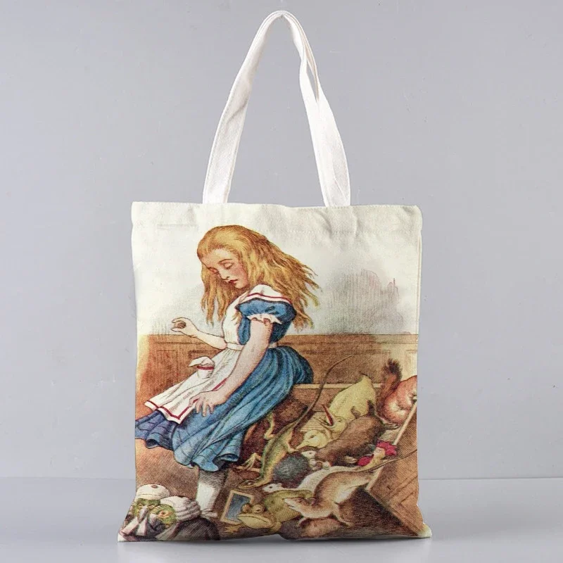 Harajuku shopper handbag girl Shoulder shopping bag Lady Canvas Bag Shopper Alice In Wonderland Starry Printed Tote Bag women