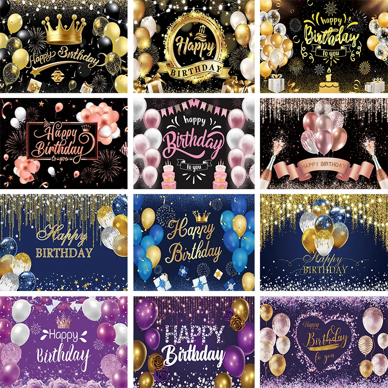 

Happy Birthday Backdrop Balloons Party Decoration Banner for Girl Boy Glitter Sequin Photo Booth Background Photography Props