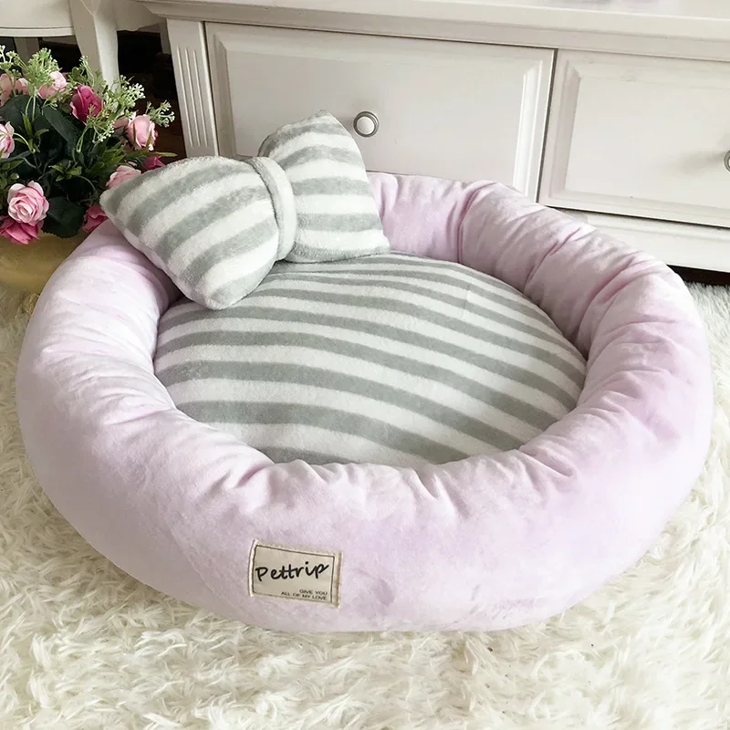 

Bed Warm for Soft Litter Kennel Nest Pet Cat Puppy Pads Velvet Mats Pillow Lounger Winter Kitten Sofa Dog Round With