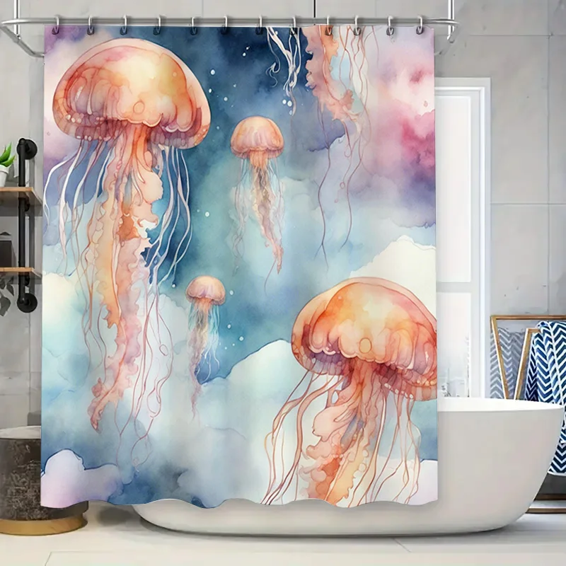 

Whimsical Jellyfish Shower Curtain Waterproof Print Bathroom Decor Custom Size Shower Curtains