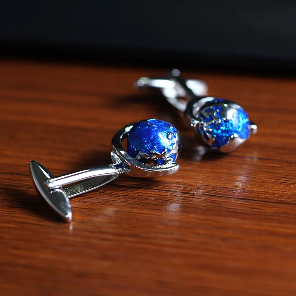High quality blue rotatable globe men's shirt cufflink sleeve nail French shirt cufflink gift