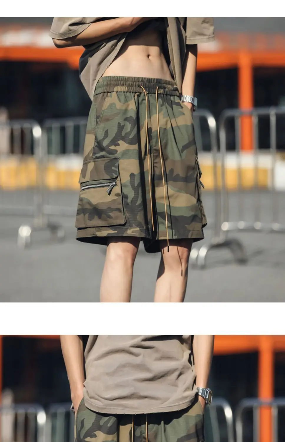 ワーキング ショーツ メンズ アメリカン ハイストリート カモフラージュ 5 ポイント ミッドパンツ レトロ