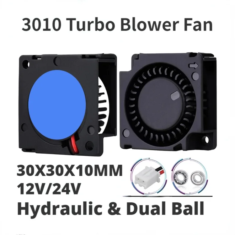 Blower Fan 3010 3D Printer Cooling Fan Turbo Cooling Hydraulic Dual Ball Fan with 2Pin Terminal Silent Cooler Replacement Parts