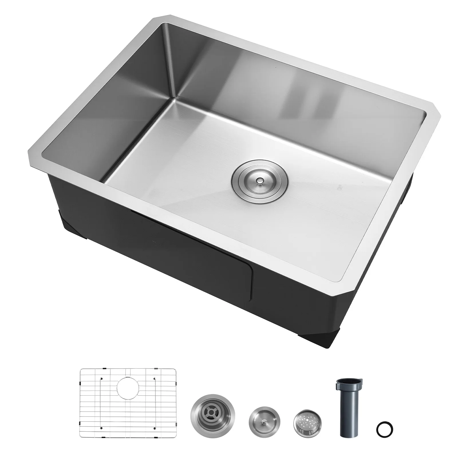 

SucceBuy Kitchen Undermount Single Bowl Sinks Stainless Steel Drop-In Farmhouse Basin with Accessories for RV Prep Kitchen Bar