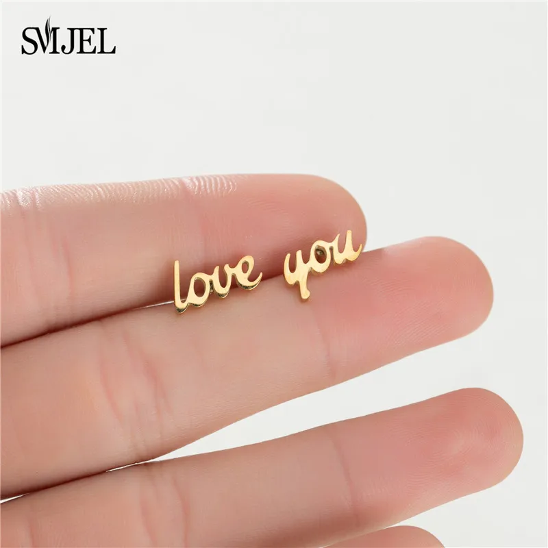 New Anime Word Love You Earrings Letter Love Symbol Stainless Steel Stud Earrings For Women Men Ear Piercing Wholesale