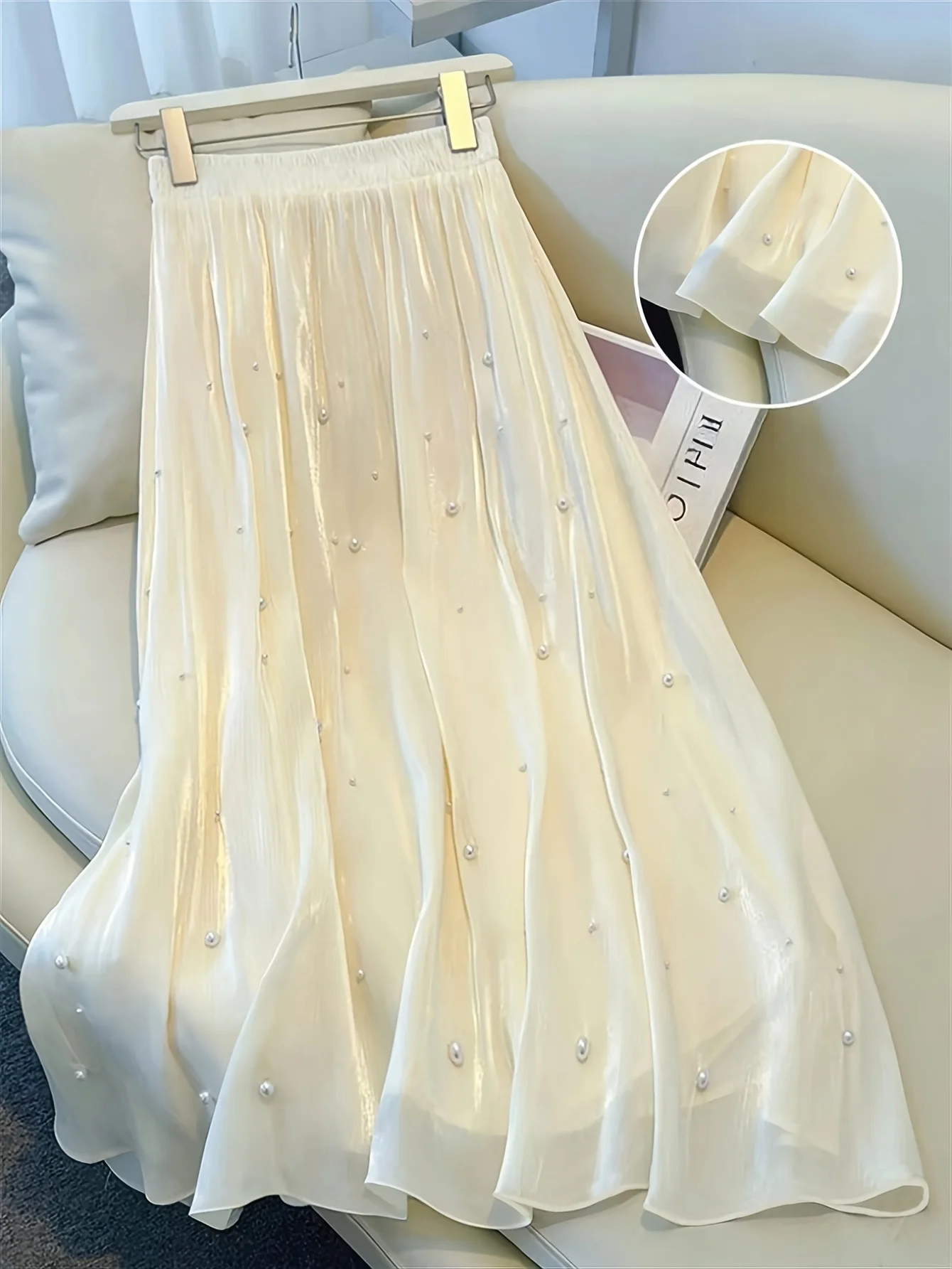 

Women'S Solid Color Faux Pearl Decoration Elegant Commuter Skirt