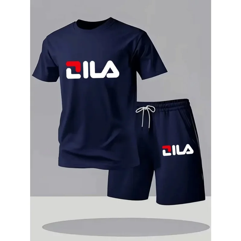 

Summer Men's Casual Fashion Sportswear Short Sleeved T-Shirt Set Beach Print Jogging Co-ords Trendy Hot Item
