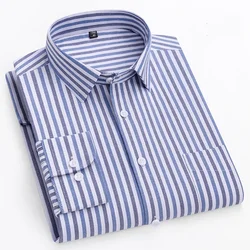 S-11XL 100% Pure Cotton Oxford Men's Shirt Long Sleeve Striped Plaid  Regular Fit Casual Dress Shirts style Male Blouse Clothing