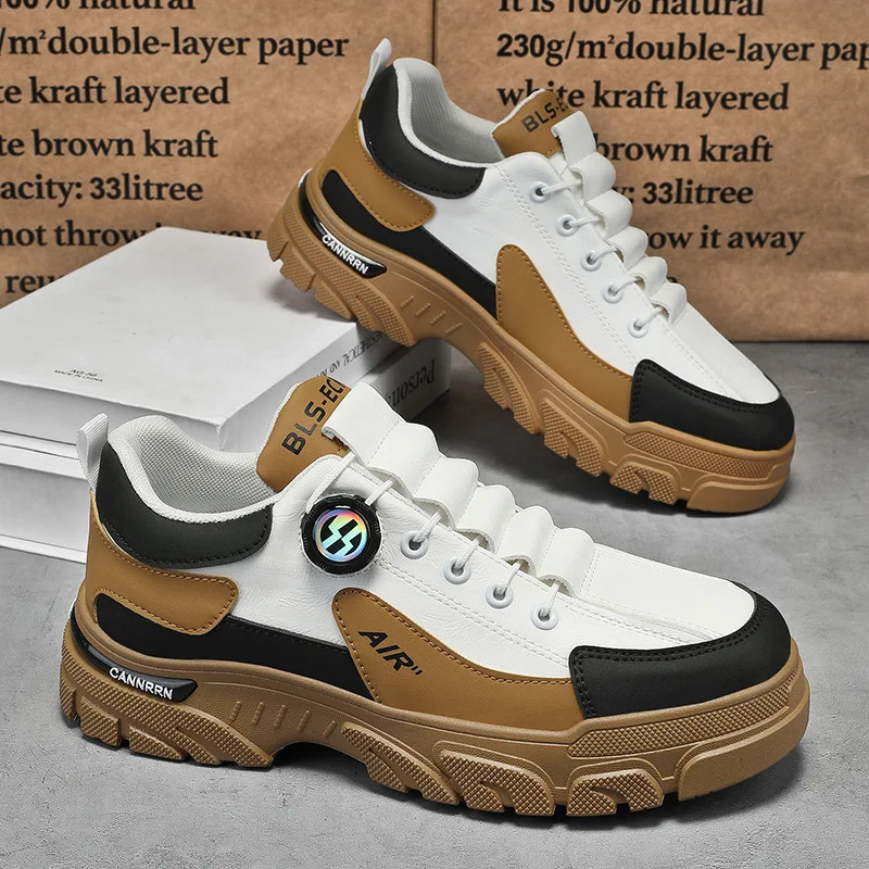 Men's Sneakers Fashion Leather Casual Shoes Luxury Tennis Training Footwear Rotating Buckle Design Men's Shoes Zapatillas Hombre