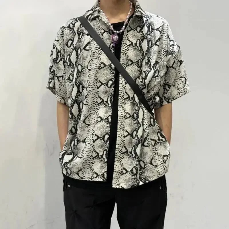 Vintage Print Men's Shirt Short Sleeve Lapel Loose Breathable Tailored Niche Retro Street Daily Casual Basic Tops DE2Q