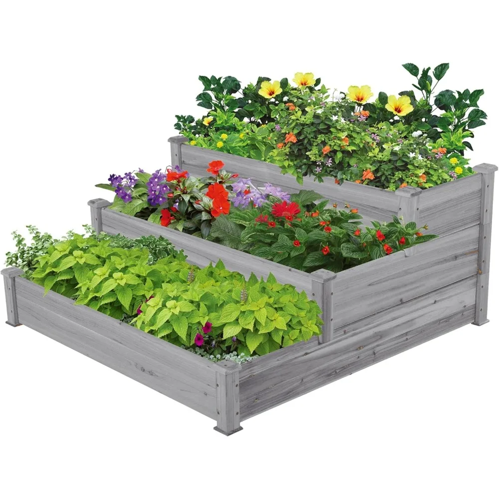 

Yaheetech 3 Tier 47 x 47 x 22in Raised Garden Bed Horticulture Outdoor Elevated Flower Box Tiered Garden Bed Wooden Vegetables G